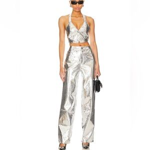 AFRM Silver Croc-Effect Pants & Top Set